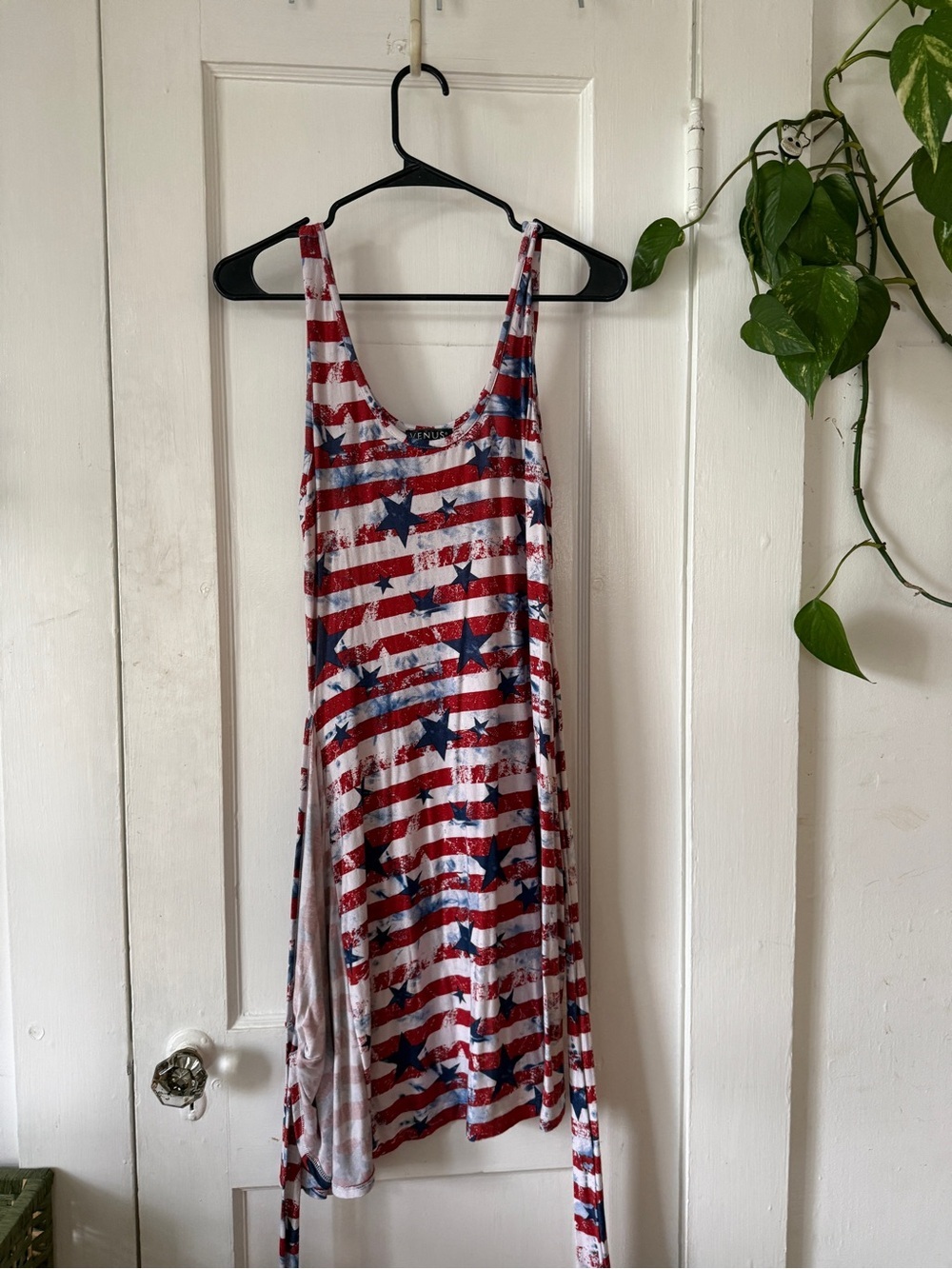 VENUS Sleeveless Star & Stripe Midi Dress in Red, White & Blue size L
